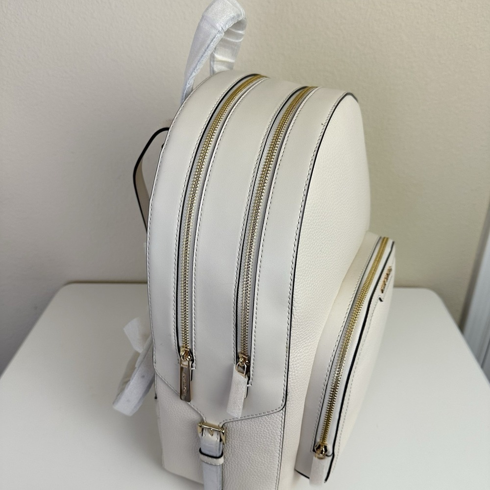 MICHAEL KORS Jaycee Large Backpack Pebbled Cream Leather Zip Multi Pocket Travel - Picture 6 of 10